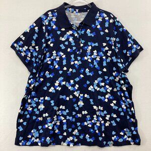 Woman Within Top size‎ 30/32 Navy Heart Print Short Sleeve Polo Shirt Active